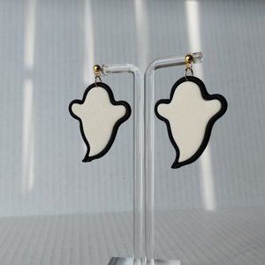 GHOSTS white Black Outline Polymer clay earrings Glow in the dark handmade 2"